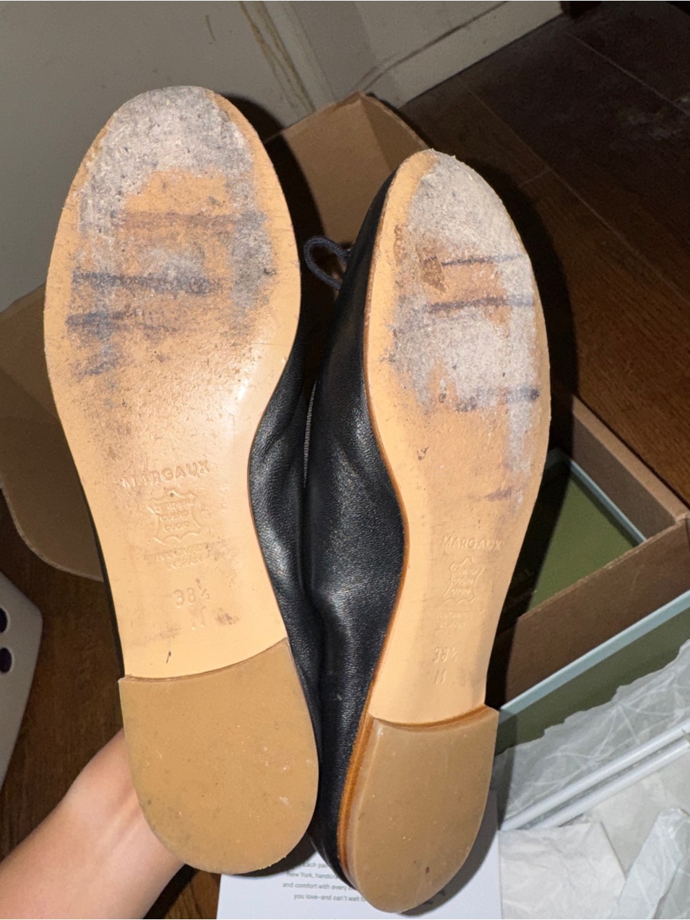 Margaux Black Leather Ballet Flats with Bow - Picture 6 of 8